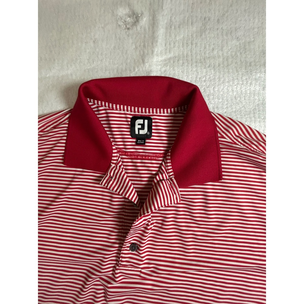 FootJoy FJ Red White Striped Golf Polo Shirt Mens Large‎ DryJoy Tech - Picture 8 of 8